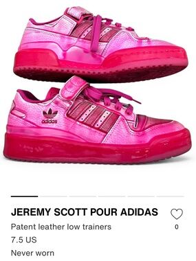 Jeremy Scott x Adidas Hot Pink Patent Low-Top Sneakers
